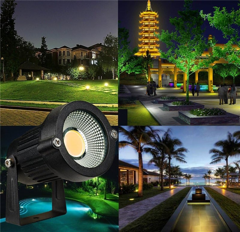 Z_جوده وثقه Outdoor Landscape LED Lighting 5W Waterproof Graden Lights COB Led Spotlights with Spiked Stand for Lawn Decorative Lamp US 3- Plug 3500K Warm White Lights (2 Packs) - Image 5